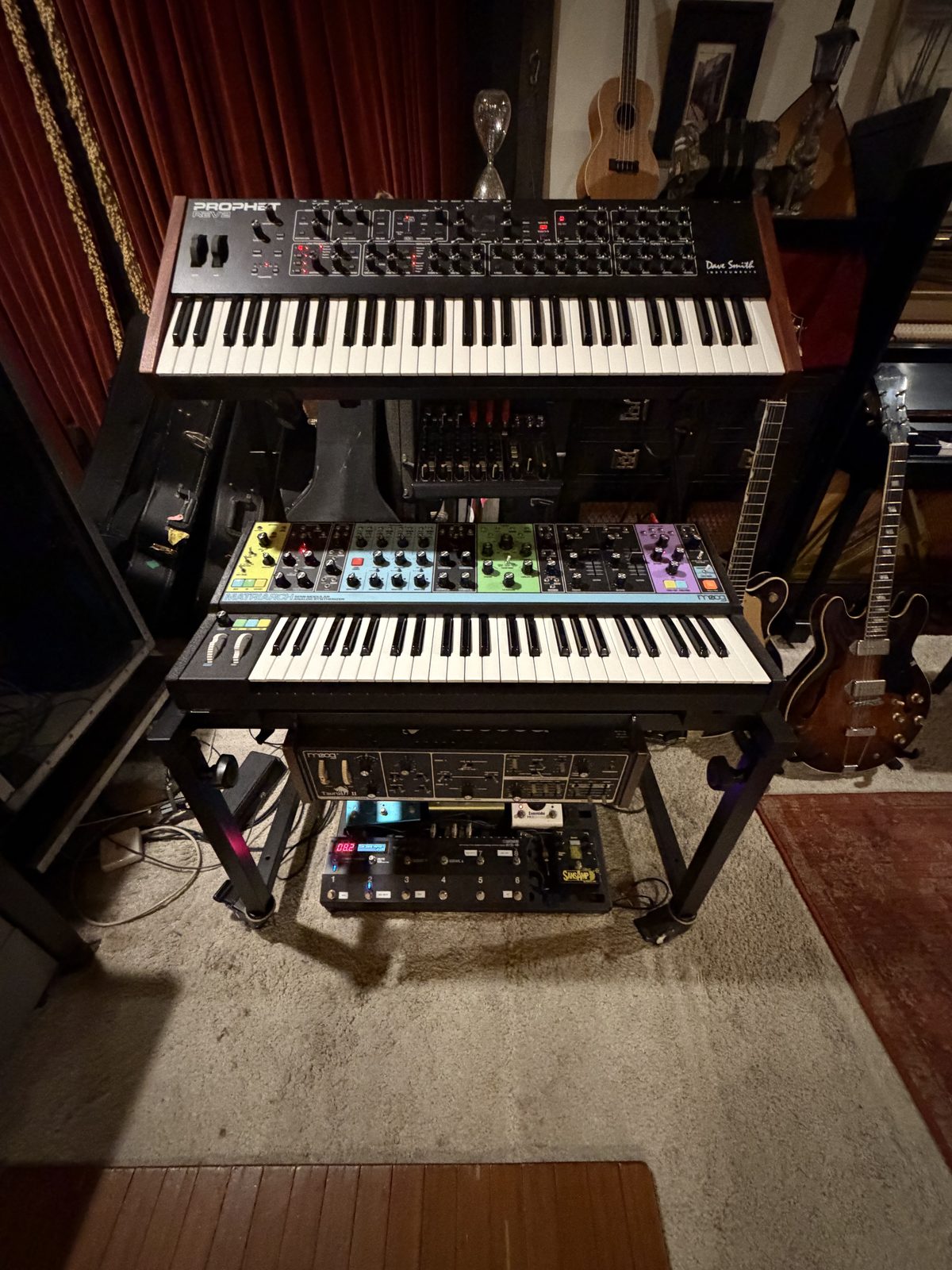Prophet Rev2 and Moog Matriarch synthesizers