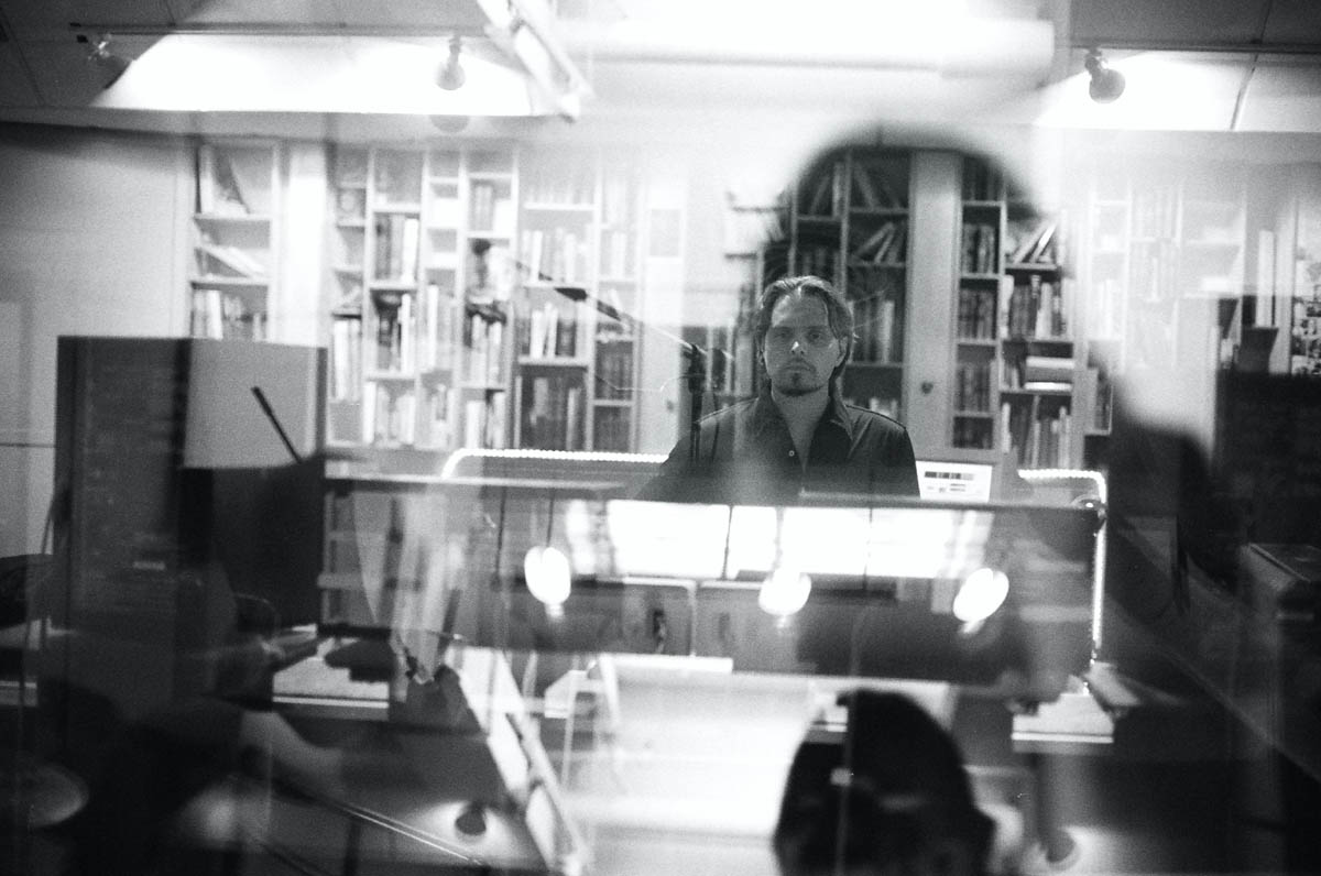 Ethan Allen reflected in studio glass